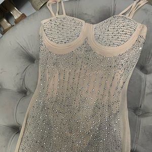 Nude rhinestone maxi dress